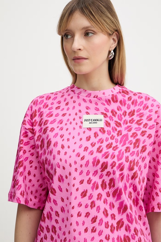 Just Cavalli t-shirt bawełniany różowy 80PAHE05.CJ110