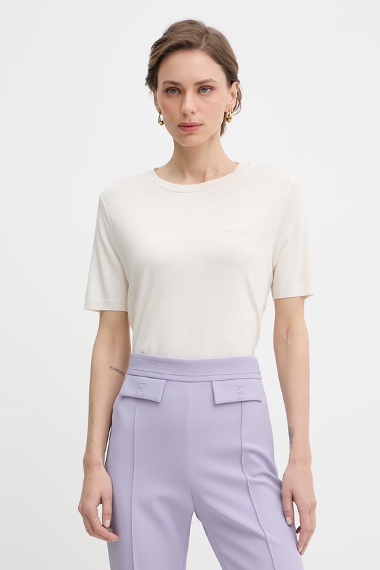 Patrizia Pepe t-shirt damski z lyocellem beżowy 2M4542.J419