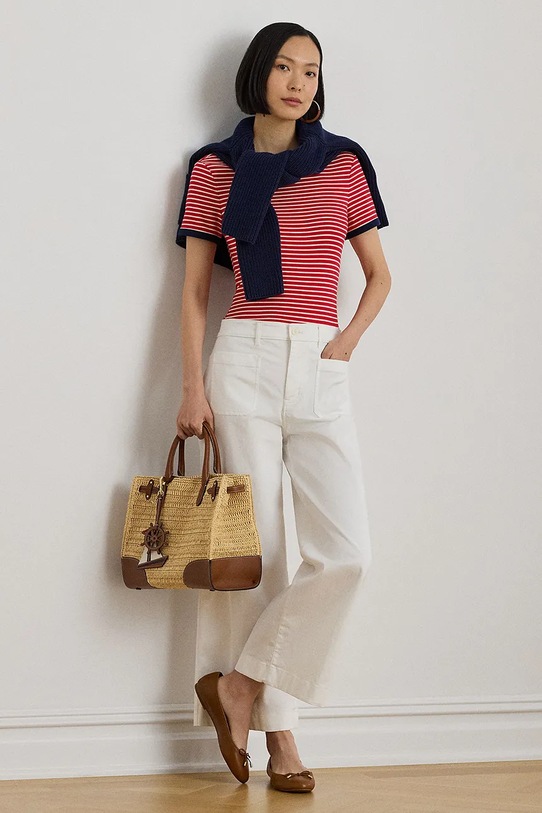 Odzież Lauren Ralph Lauren T-shirt basic damski bawełniany 200P09076 różowy