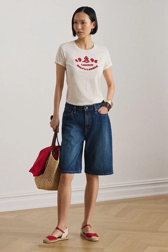 Дрехи Lauren Ralph Lauren тениска дамска от памук 200B21053 бежов