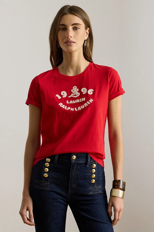 Lauren Ralph Lauren T-shirt damski bawełniany czerwony 200B21053