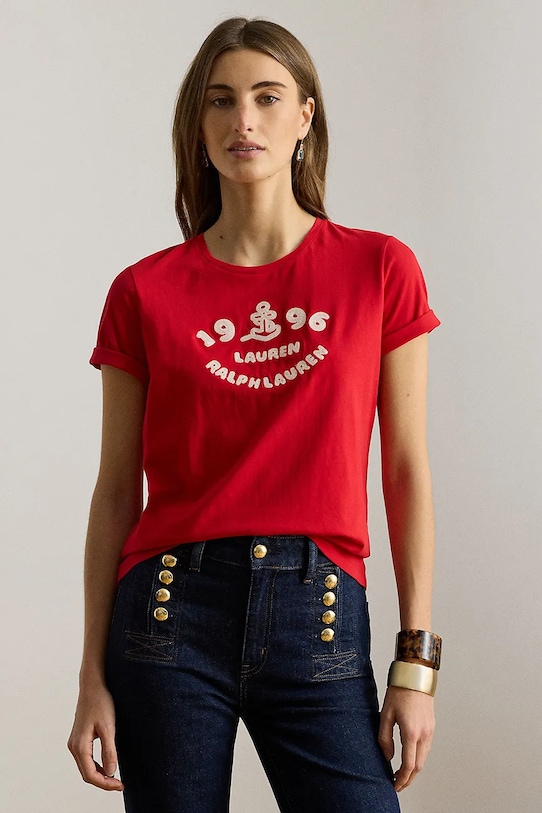Lauren Ralph Lauren T-shirt damski bawełniany czerwony 200B21053