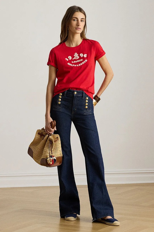 Odzież Lauren Ralph Lauren T-shirt damski bawełniany 200B21053 czerwony