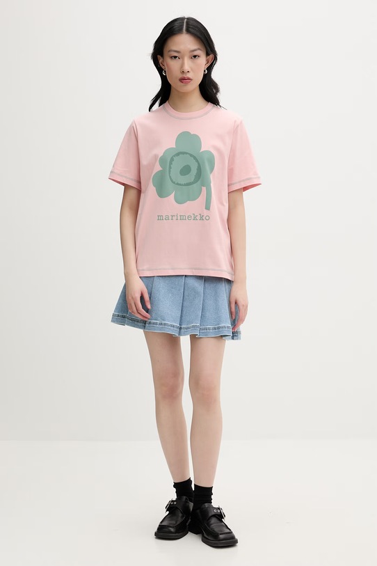 Marimekko T-shirt damski bawełniany 095095 różowy SS26