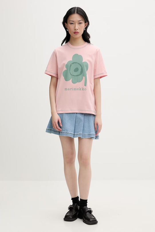 Marimekko T-shirt damski bawełniany 095095 różowy SS26