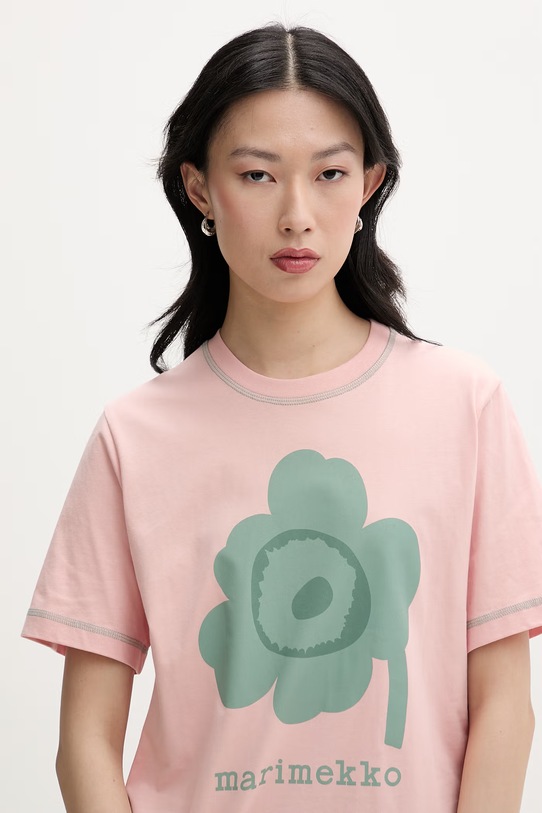 Marimekko T-shirt damski bawełniany różowy 095095