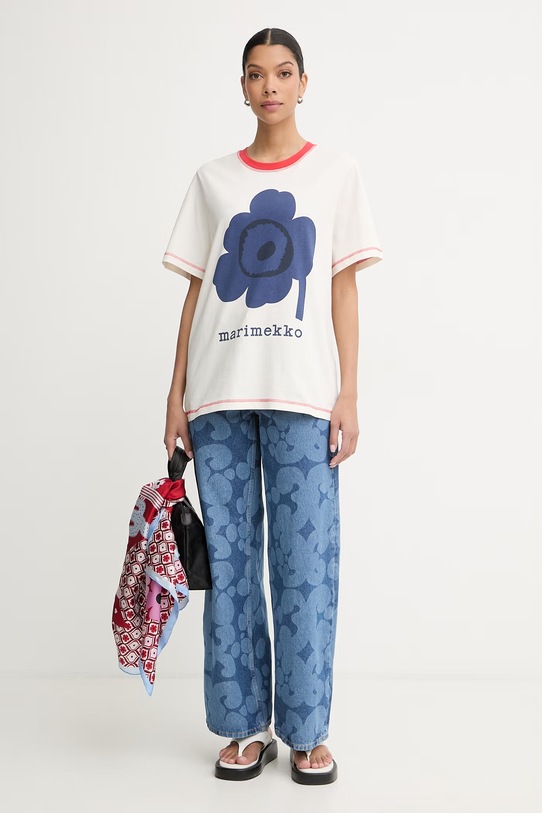 Marimekko T-shirt basic damski bawełniany 095097 beżowy SS26