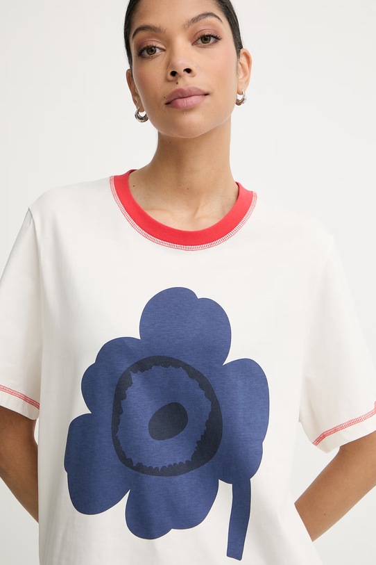 Marimekko T-shirt basic damski bawełniany beżowy 095097