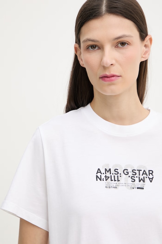 G-Star T-shirt basic damski bawełniany Inside print biały D28722.4107