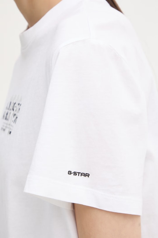 G-Star T-shirt basic damski bawełniany Inside print D28722.4107 biały