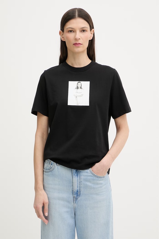 Calvin Klein T-shirt basic damski bawełniany czarny LV040501WF