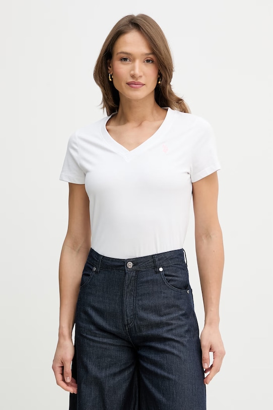 U.S. Polo Assn. t-shirt bawełniany V-NECK bawełna biały WUP0635