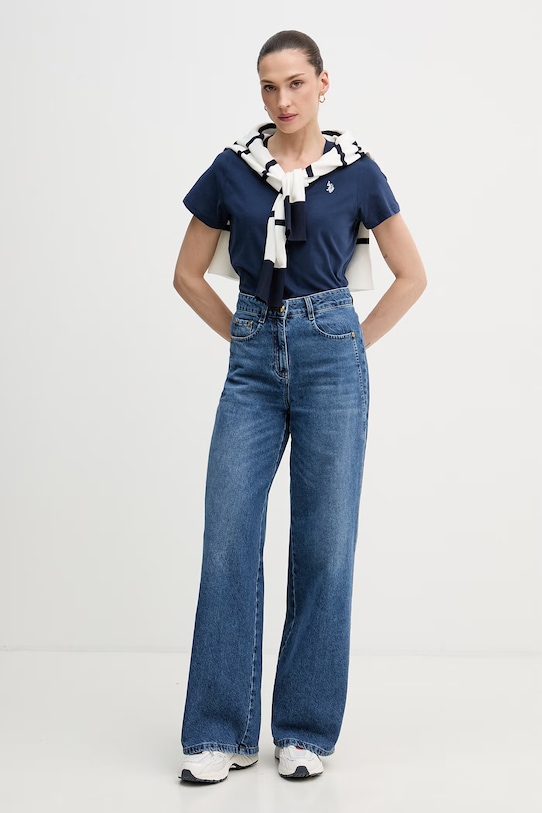 Βαμβακερό μπλουζάκι U.S. Polo Assn. V-NECK WUP0635 σκούρο μπλε SS26