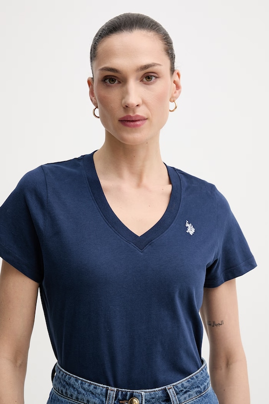 Βαμβακερό μπλουζάκι U.S. Polo Assn. V-NECK σκούρο μπλε WUP0635