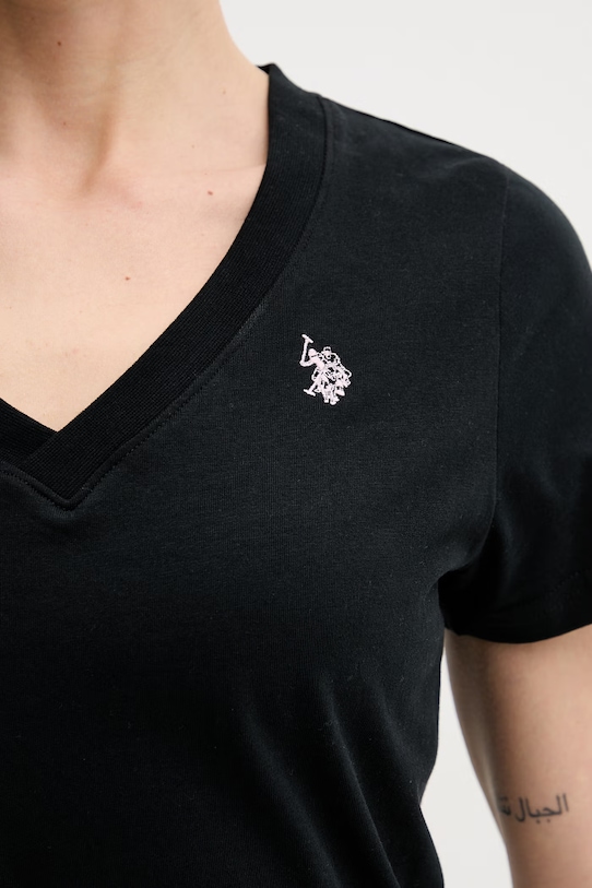 Βαμβακερό μπλουζάκι U.S. Polo Assn. V-NECK WUP0635 μαύρο