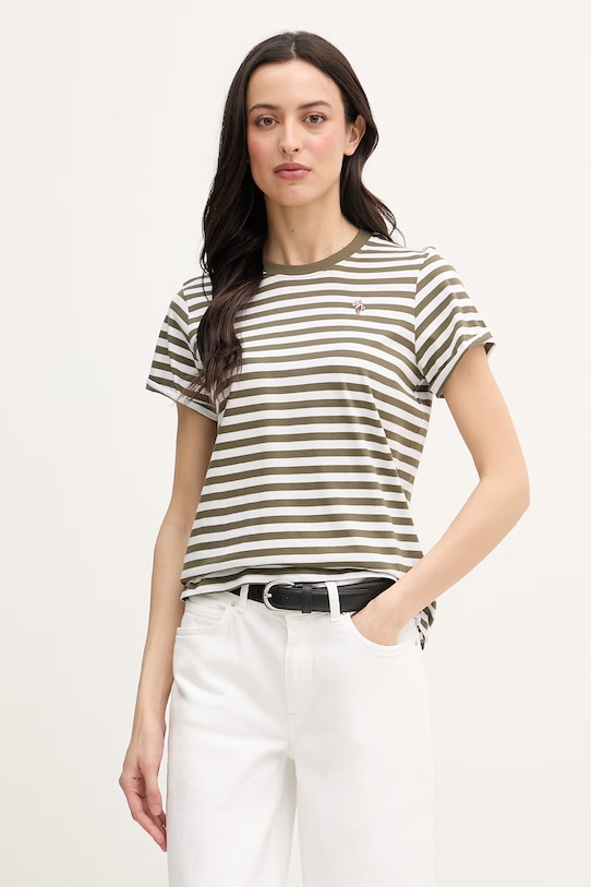 U.S. Polo Assn. T-shirt damski bawełniany STRIPE CREW NECK zielony WUP1308