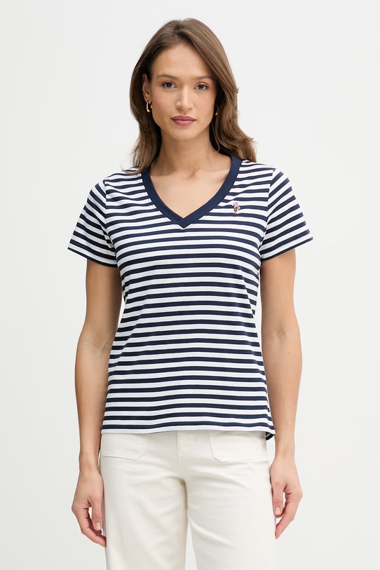 U.S. Polo Assn. t-shirt bawełniany STRIPE V-NECK regular granatowy WUP1309