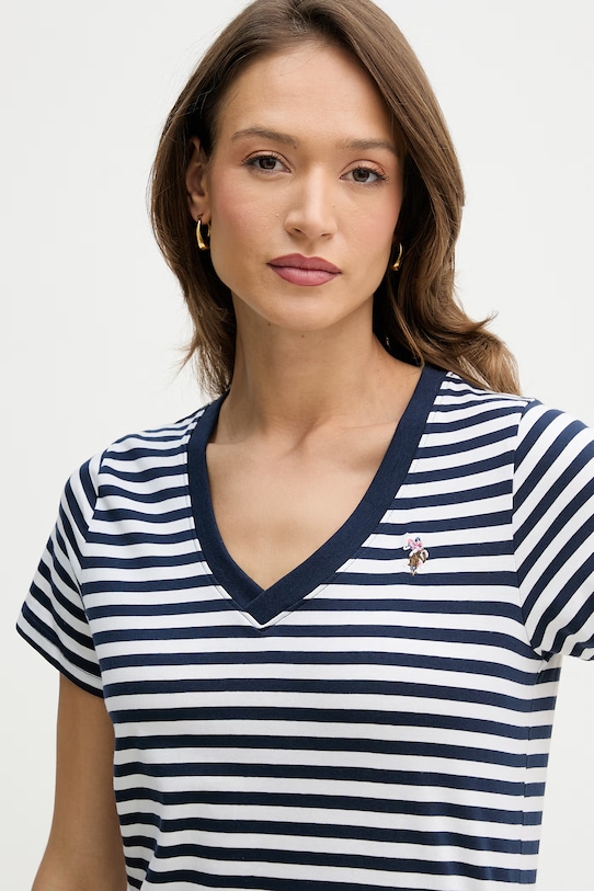U.S. Polo Assn. t-shirt bawełniany STRIPE V-NECK granatowy WUP1309