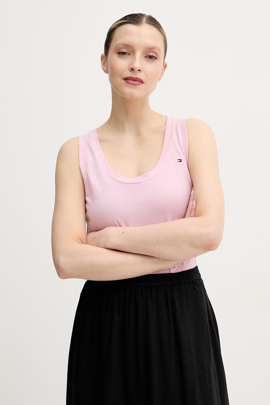 Tommy Hilfiger top za žene s pamukom roza UW0UW06295