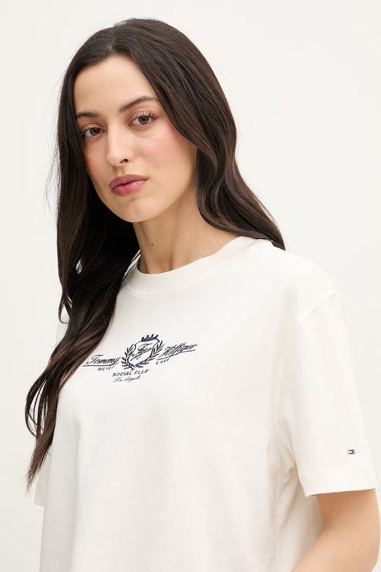 Tommy Hilfiger T-shirt damski bawełniany beżowy WW0WW48713