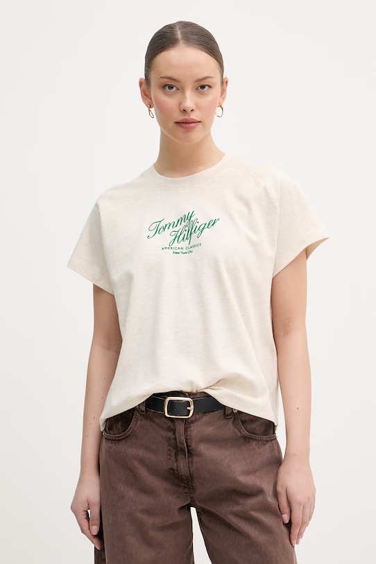 Tommy Hilfiger majica za žene od pamuka bež WW0WW50787