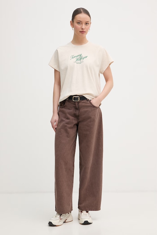 Tommy Hilfiger majica za žene od pamuka WW0WW50787 bež SS26