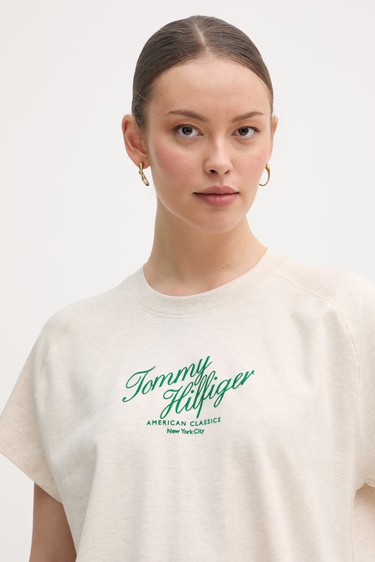 Tommy Hilfiger majica za žene od pamuka bež WW0WW50787
