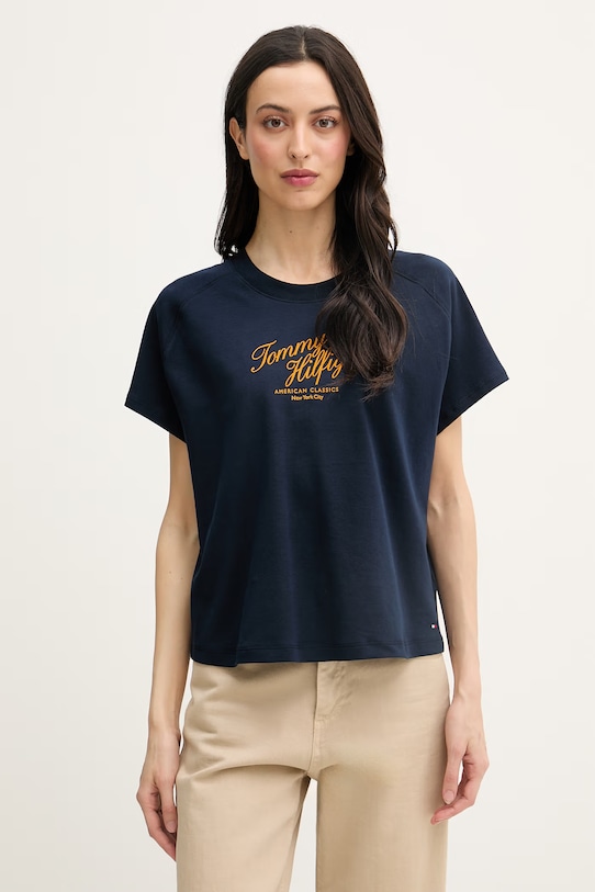 Tommy Hilfiger majica za žene od pamuka mornarsko plava WW0WW50787