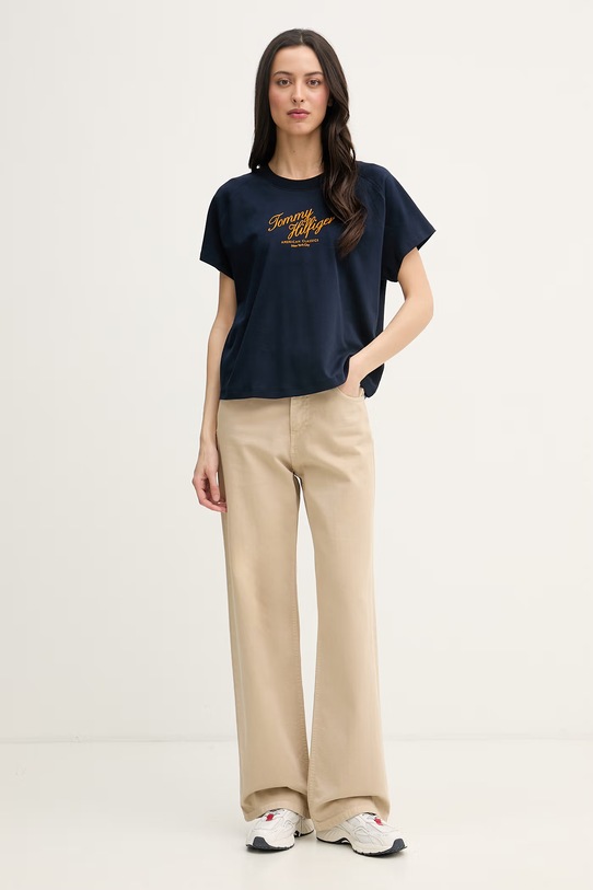 Tommy Hilfiger t-shirt γυναικείο βαμβακερό WW0WW50787 σκούρο μπλε SS26