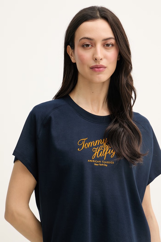 Tommy Hilfiger t-shirt γυναικείο βαμβακερό σκούρο μπλε WW0WW50787