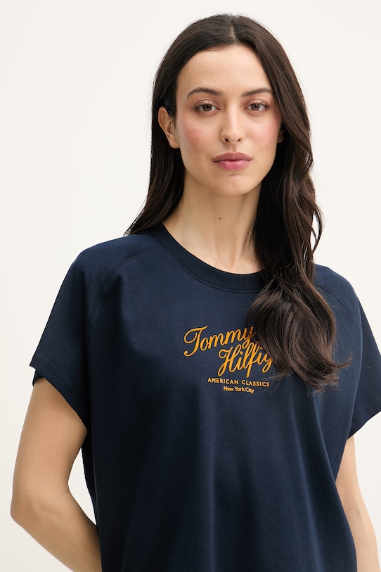 Tommy Hilfiger majica za žene od pamuka mornarsko plava WW0WW50787