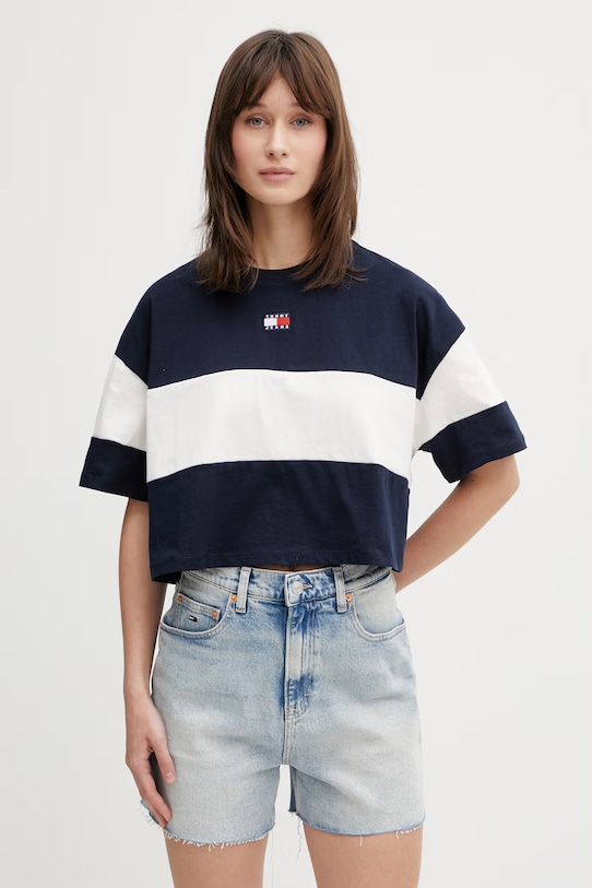 Tommy Jeans tricou pentru femei, din bumbac bleumarin DW0DW18706