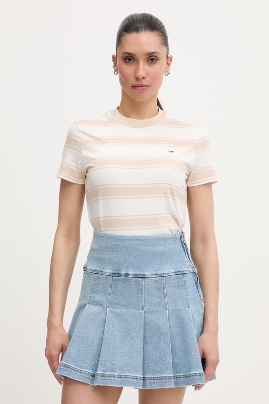 Tommy Jeans T-shirt damski bawełniany beżowy DW0DW21834
