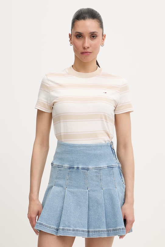 Tommy Jeans T-shirt damski bawełniany beżowy DW0DW21834