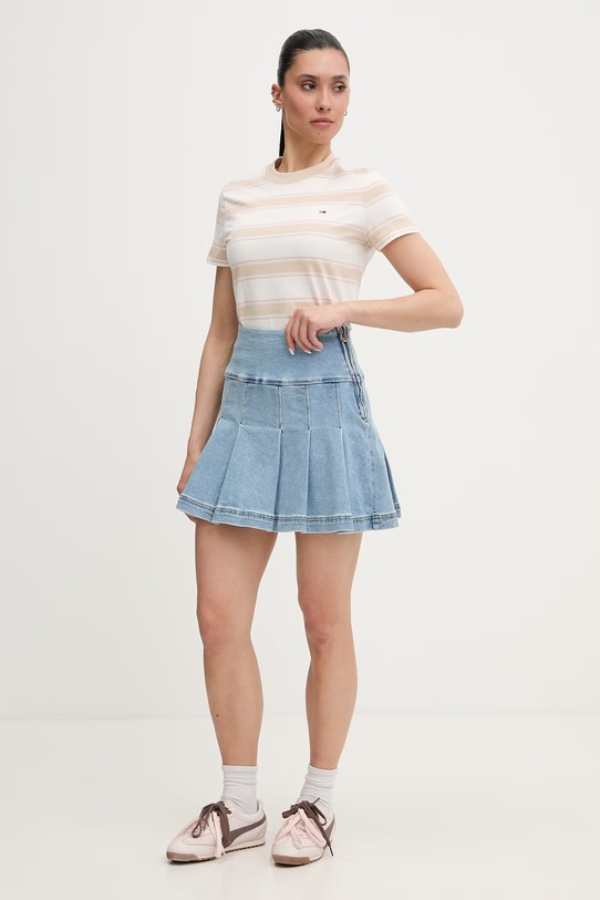 Tommy Jeans T-shirt damski bawełniany DW0DW21834 beżowy SS26