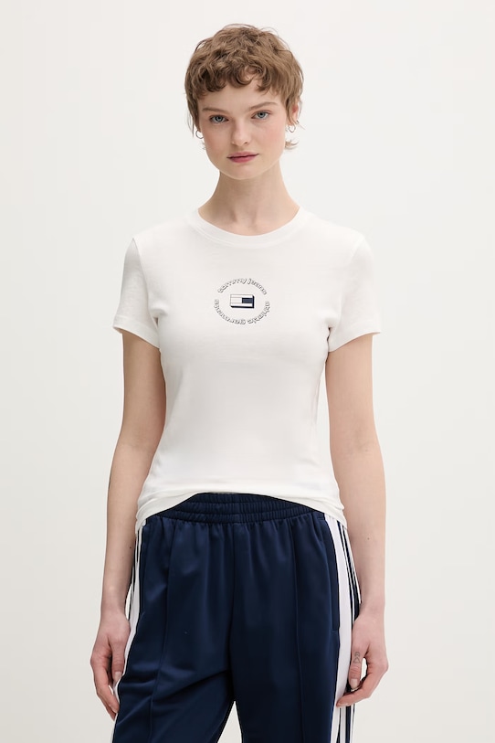 Tommy Jeans t-shirt basic damski bawełniany biały DW0DW22273