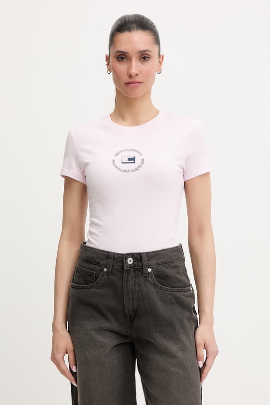 Tommy Jeans t-shirt basic damski bawełniany różowy DW0DW22273