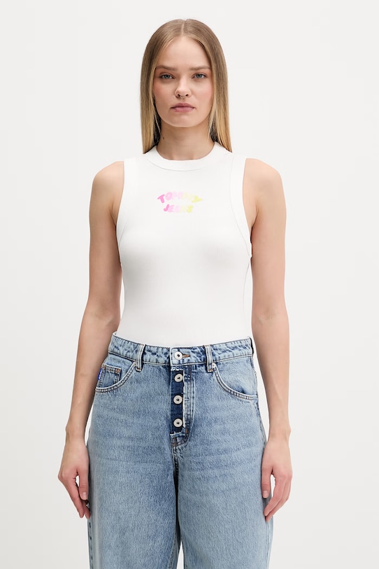 Tommy Jeans top damski bawełniany z elastanem biały DW0DW22280