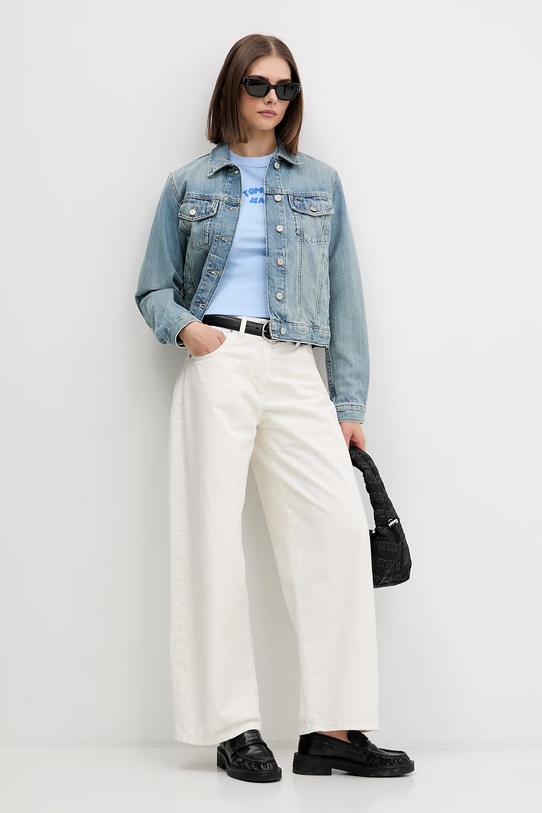 Tommy Jeans top dámský bavlněný s elastanem DW0DW22280 modrá SS26