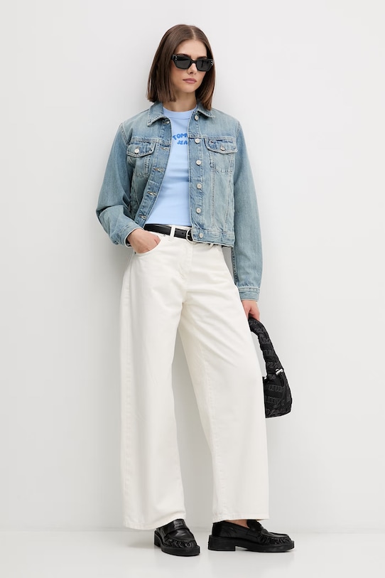 Tommy Jeans top dámský bavlněný s elastanem DW0DW22280 modrá SS26