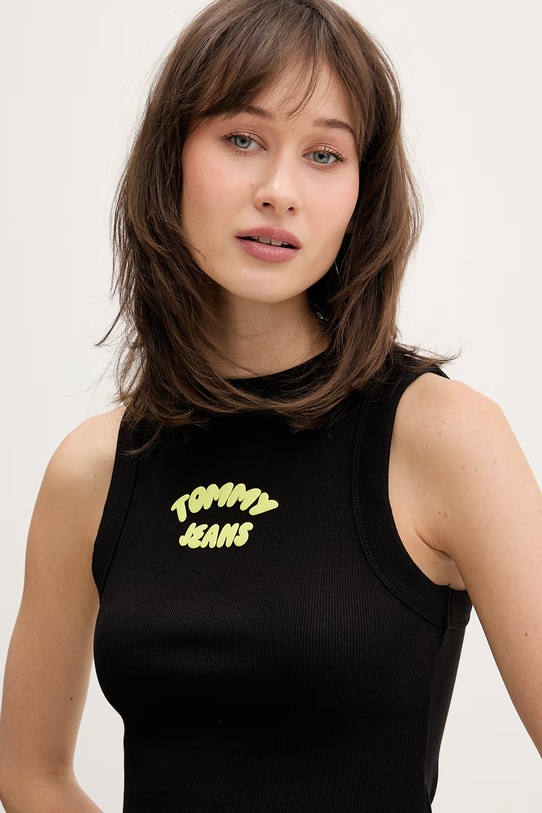 Tommy Jeans top damski bawełniany z elastanem czarny DW0DW22280