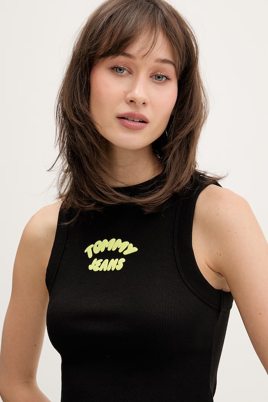 Tommy Jeans top damski bawełniany z elastanem czarny DW0DW22280