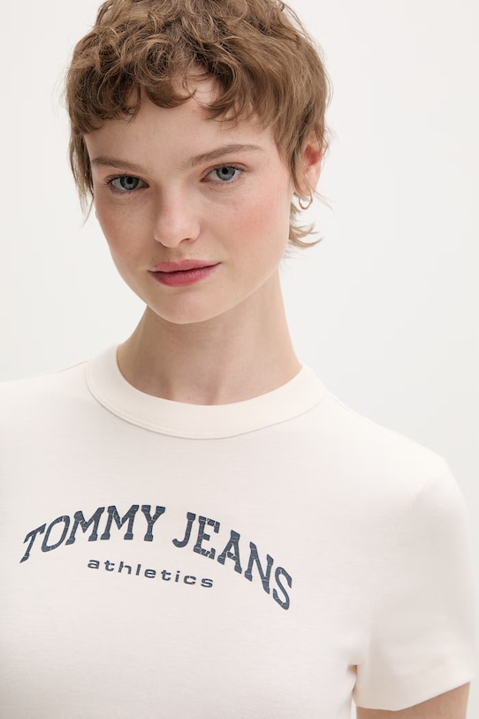 Tommy Jeans t-shirt basic damski bawełniany beżowy DW0DW22302