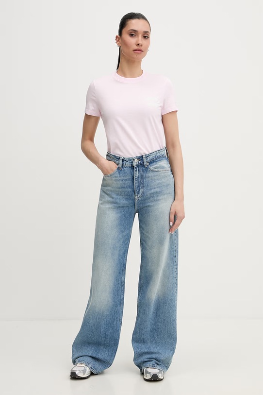 Tommy Jeans T-shirt damski bawełniany DW0DW22310 różowy SS26