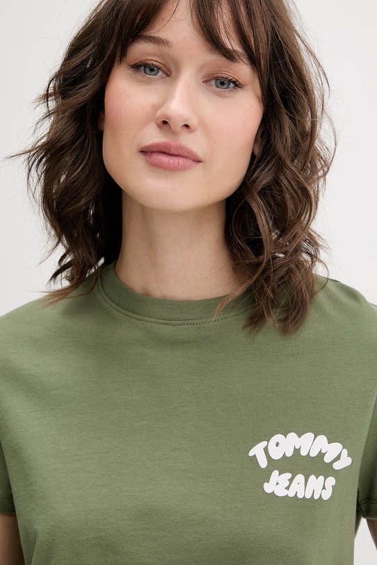 Tommy Jeans T-shirt γυναικείο βαμβακερό πράσινο DW0DW22310