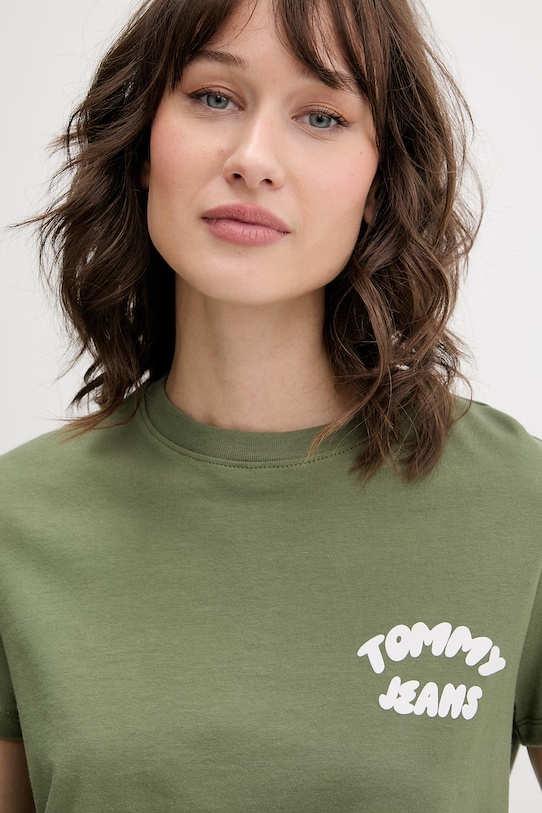 Tommy Jeans T-shirt γυναικείο βαμβακερό πράσινο DW0DW22310