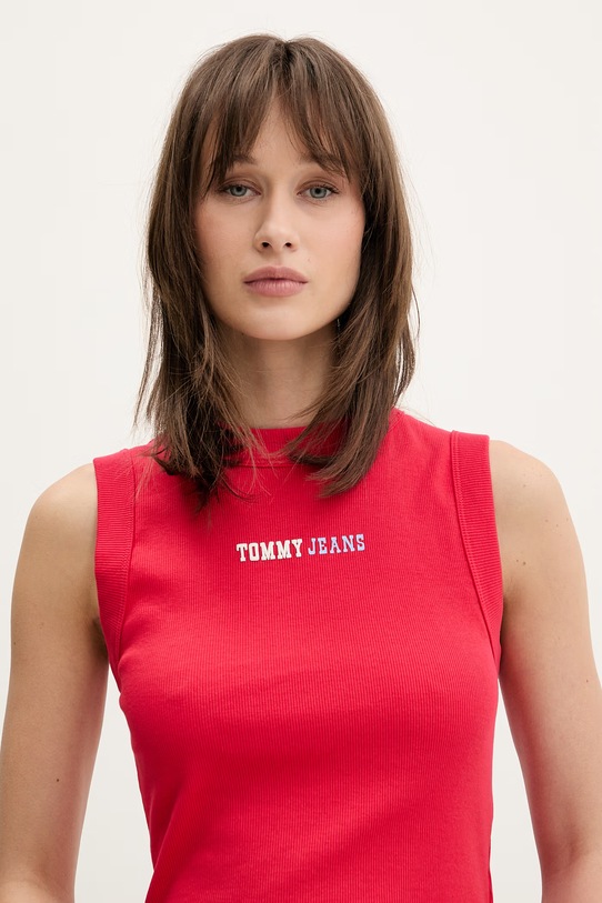 Tommy Jeans top pentru femei, din bumbac cu elastan rosu DW0DW22577