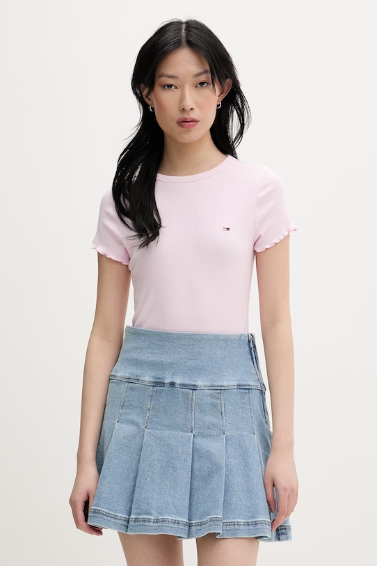 Tommy Jeans T-shirt damski bawełniany z elastanem różowy DW0DW22782