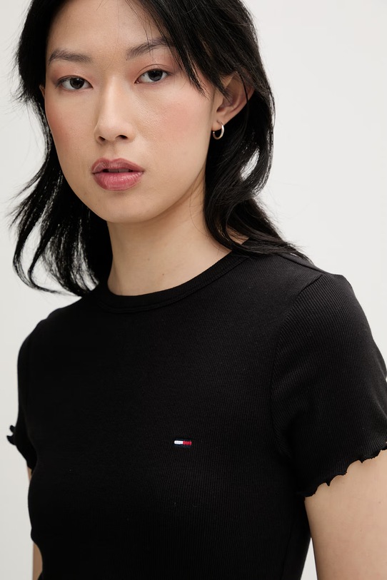 Tommy Jeans T-shirt damski bawełniany z elastanem czarny DW0DW22782
