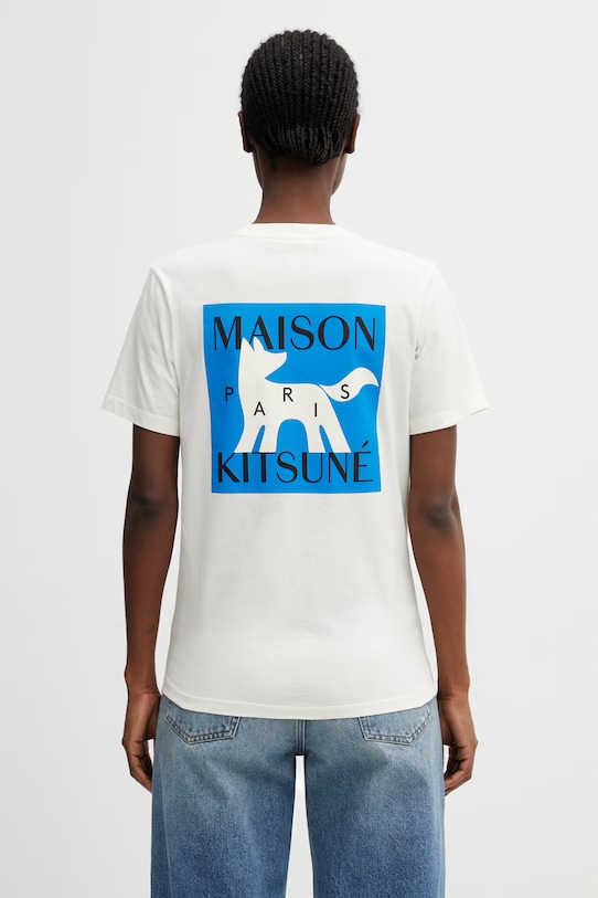 Maison Kitsuné Gallery fox tričko bavlněné ženské béžová QW00104KJ7026